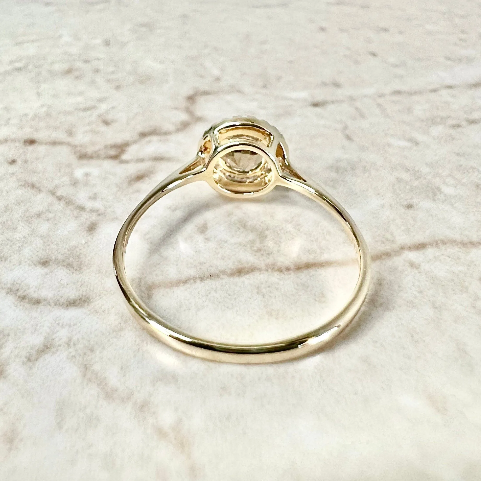 14 Karat Yellow Gold June Birthstone Round Smoky Quartz & Diamond Halo Ring