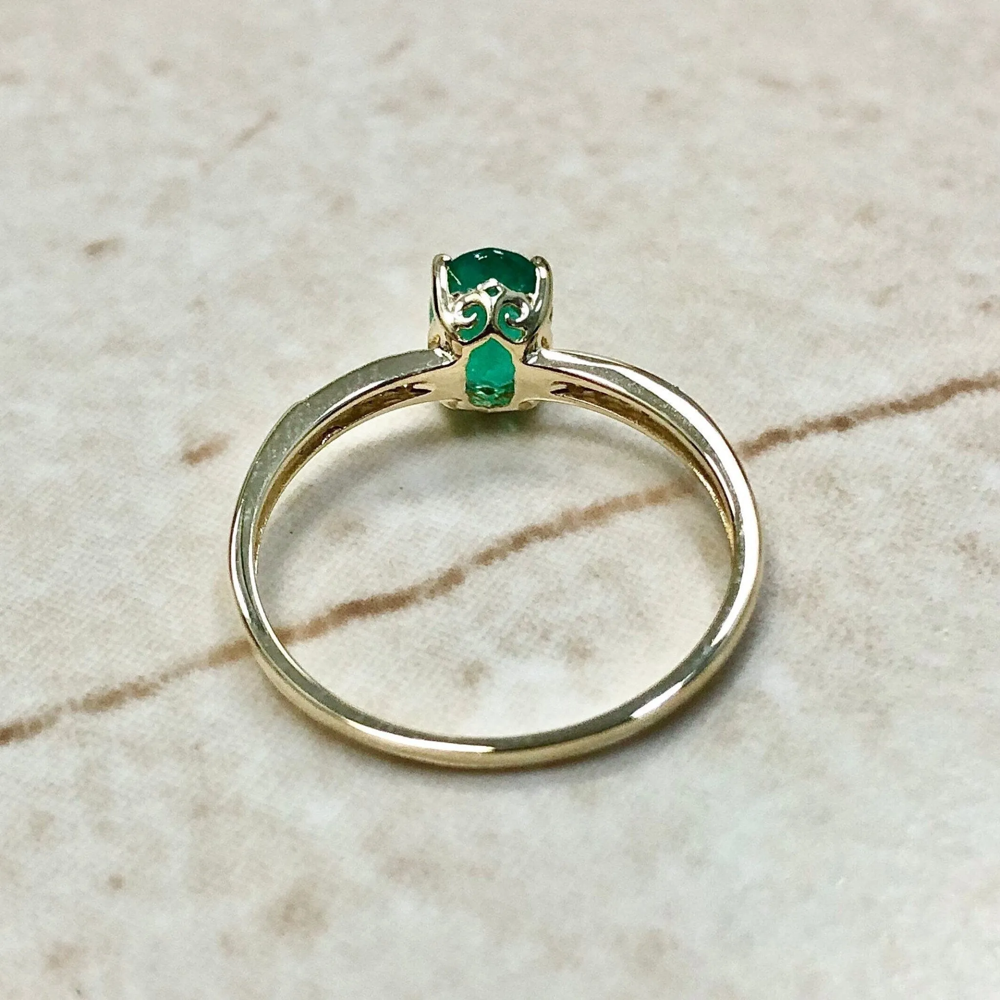 14 Karat Yellow Gold May Birthstone Natural Oval Emerald & Diamond Ring