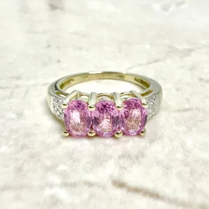 14 Karat Yellow Gold Natural Diamond & Pink Sapphire 3-Stone Ring