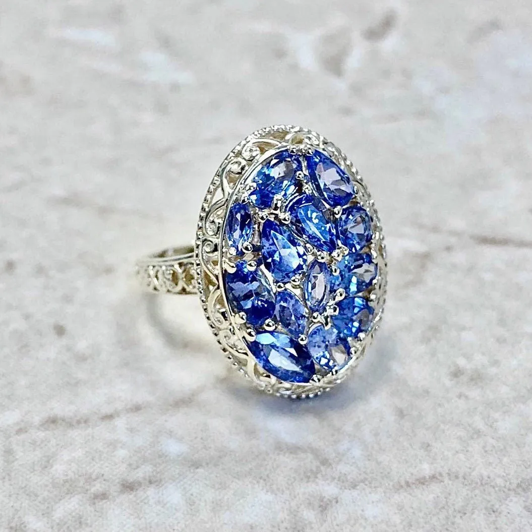 14 Karat Yellow Gold Tanzanite Cocktail Ring