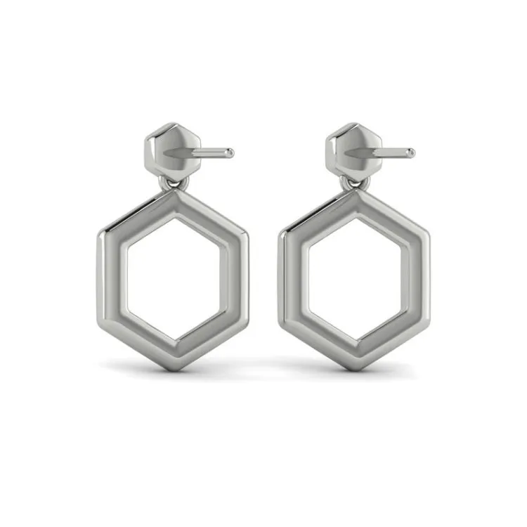 14 KT White Gold Channel Set Diamond Open Honeycomb Drop Stud Earrings
