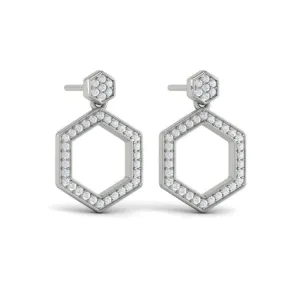14 KT White Gold Channel Set Diamond Open Honeycomb Drop Stud Earrings