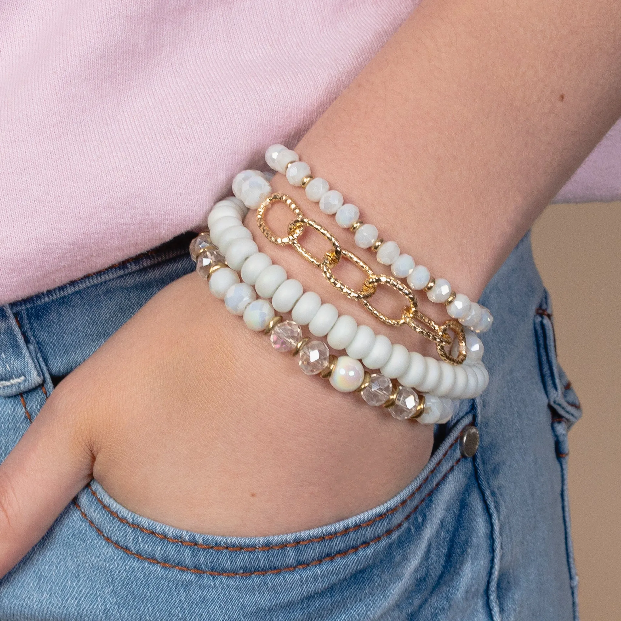 1414 - Stacked Bracelets - White