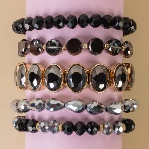 1418 - Beaded Stacked Bracelets - Black