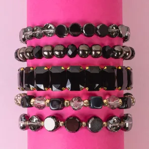 1419 - Beaded Stacked Bracelets - Black