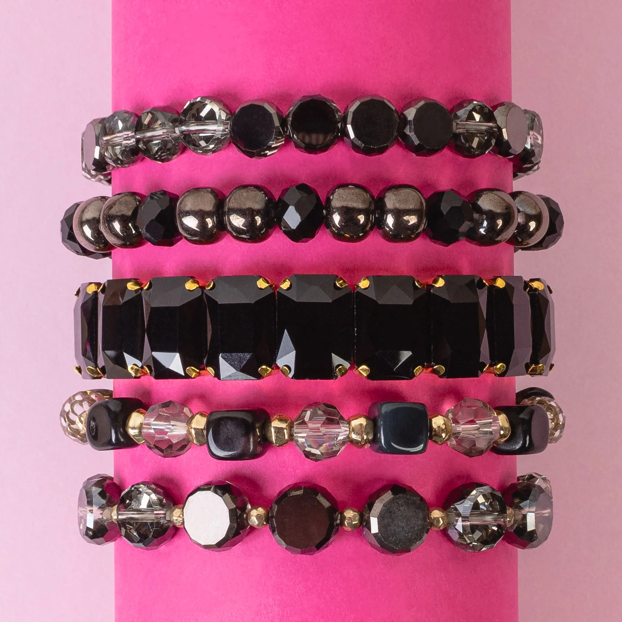 1419 - Beaded Stacked Bracelets - Black