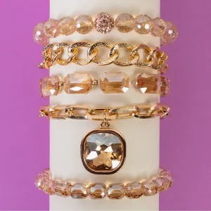1447 - Crystal Stacked Bracelets - Gold