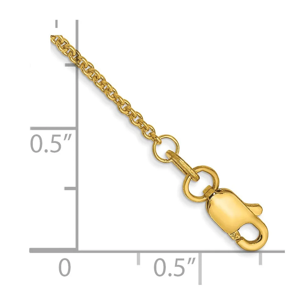 14K 10 inch 1.4mm Round Open Link Cable with Lobster Clasp Anklet