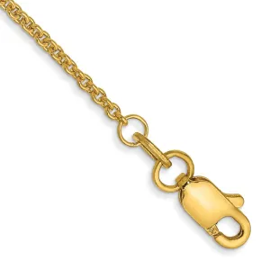 14K 10 inch 1.4mm Round Open Link Cable with Lobster Clasp Anklet