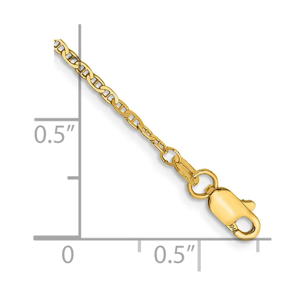 14K 9 inch 1.5mm Lightweight Flat Anchor Link with Lobster Clasp Anklet