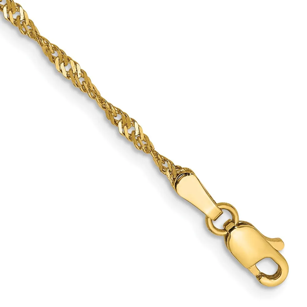 14K 9 inch 1.70mm Singapore with Lobster Clasp Anklet