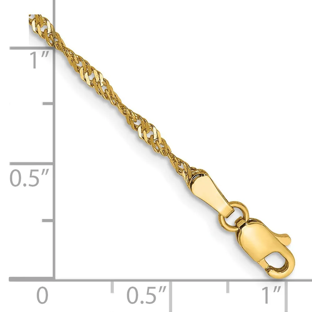 14K 9 inch 1.70mm Singapore with Lobster Clasp Anklet
