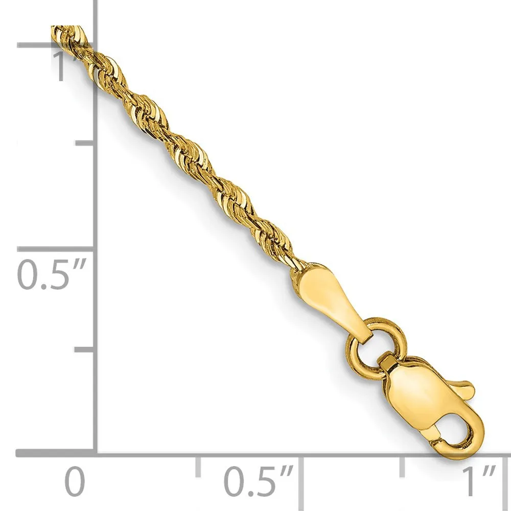 14K 9 Inch 1.85mm Diamond-cut Quadruple Rope Lobster Clasp Anklet
