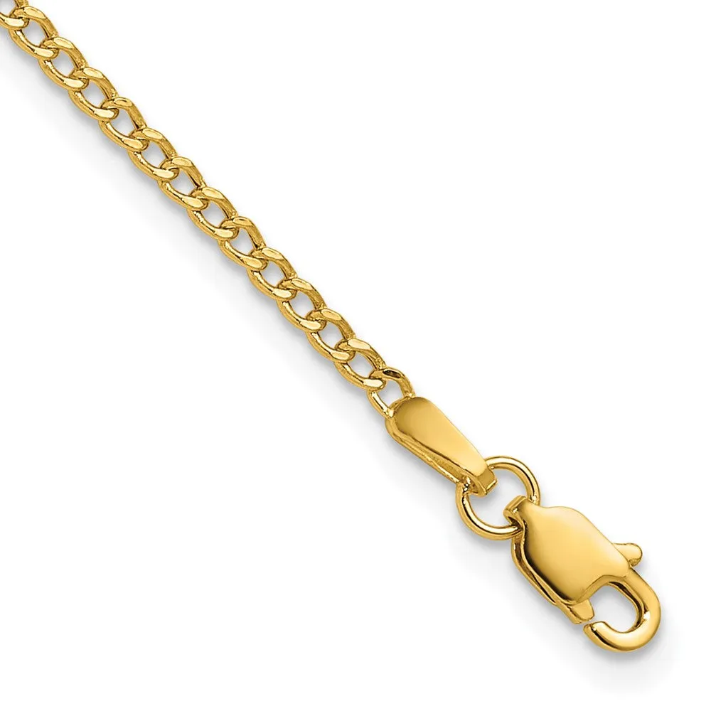 14K 9 inch 1.85mm Semi-Solid Curb with Lobster Clasp Anklet