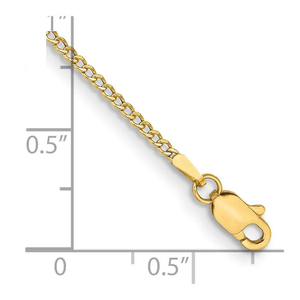 14K 9 inch 1.85mm Semi-Solid Curb with Lobster Clasp Anklet
