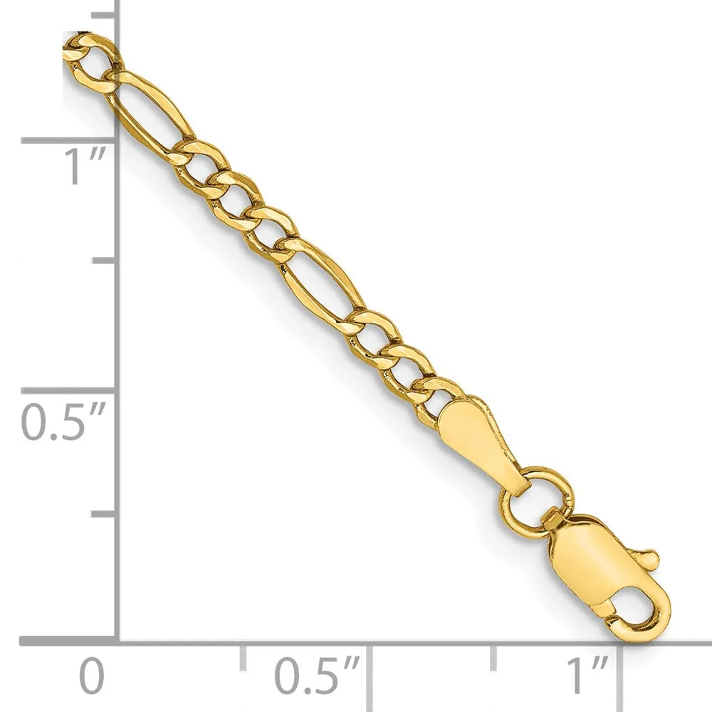14K 9 inch 2.5mm Semi-Solid Figaro with Lobster Clasp Anklet