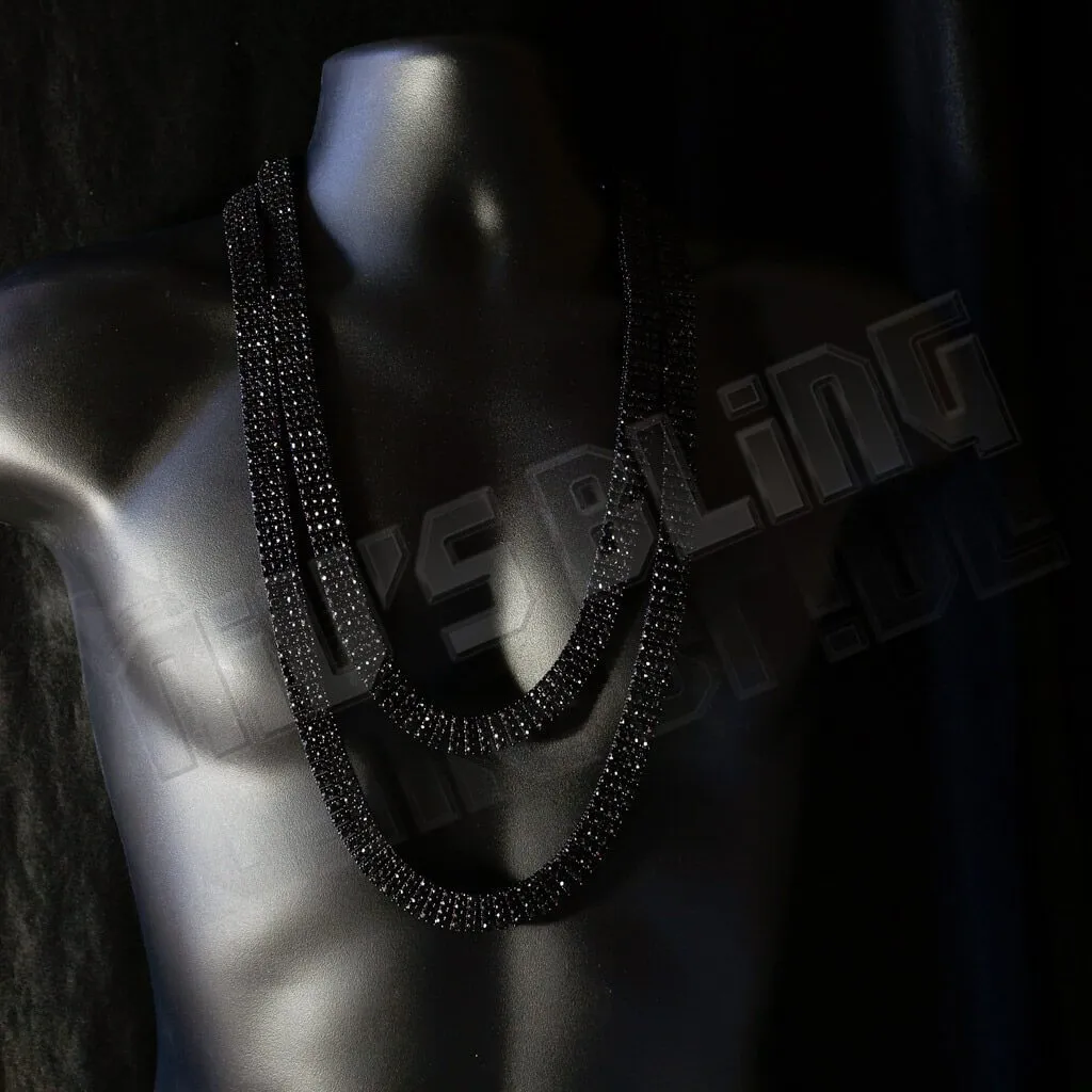 14k Black Gold 4 Row Iced Chain