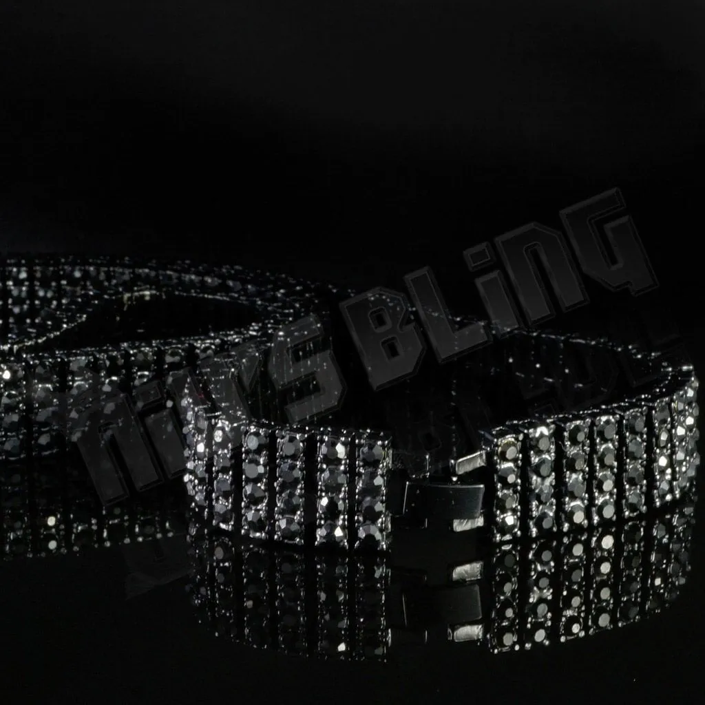 14k Black Gold 4 Row Iced Chain