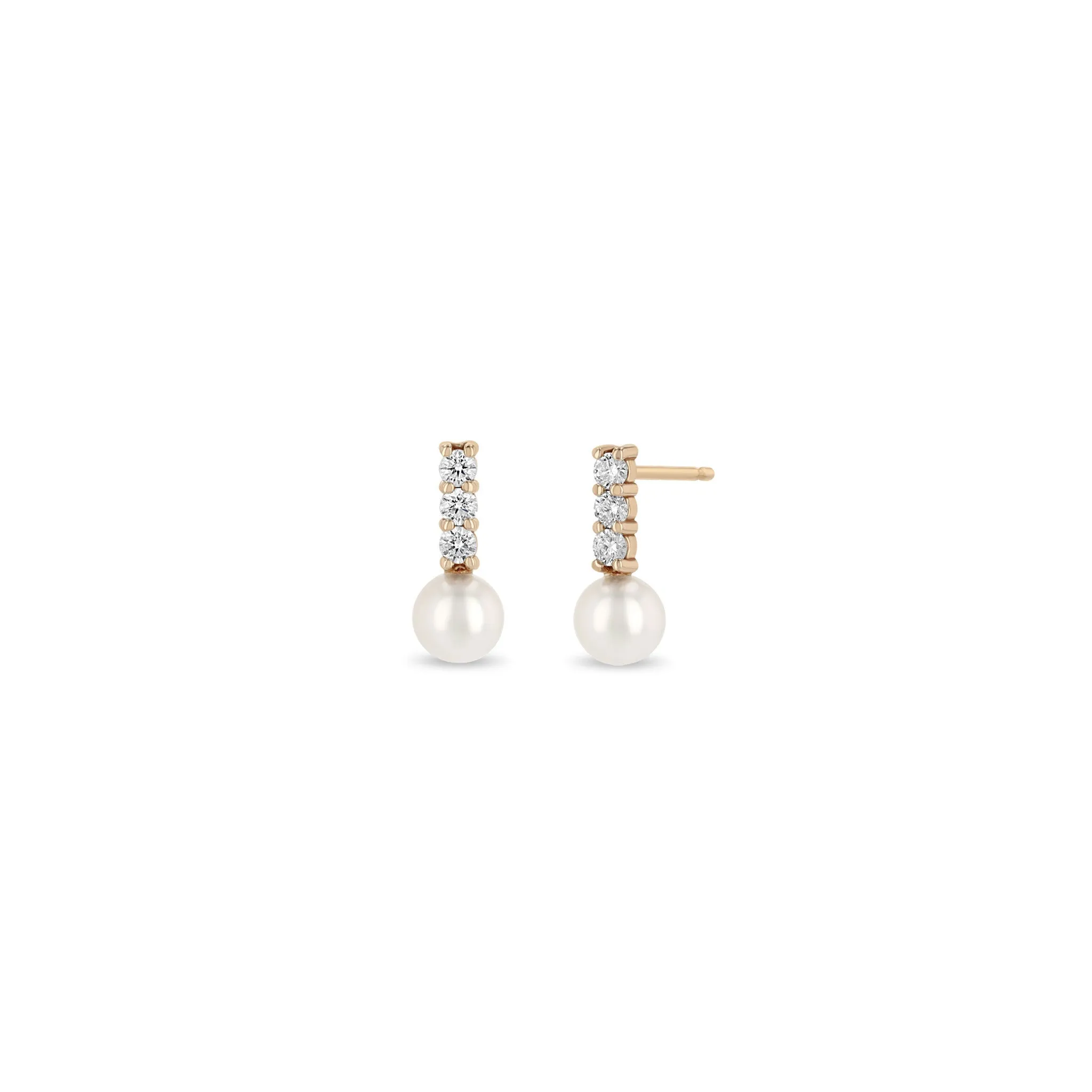 14k Diamond Bar & Pearl Drop Earrings