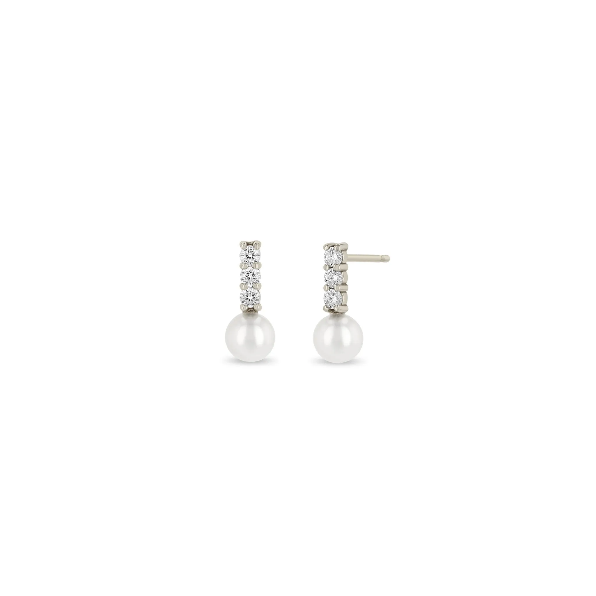 14k Diamond Bar & Pearl Drop Earrings