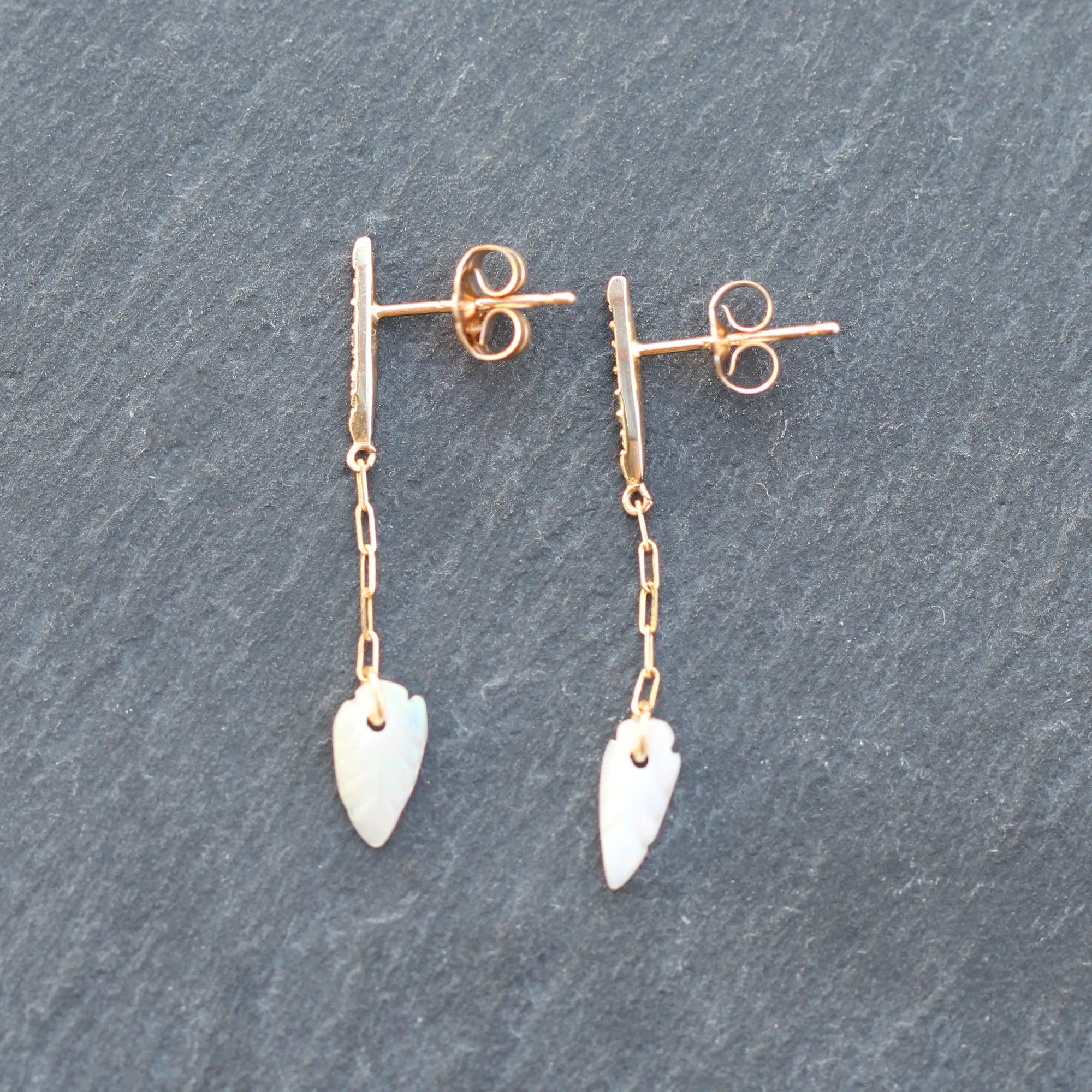 14k Gold Diamond   Opal Drop Earrings