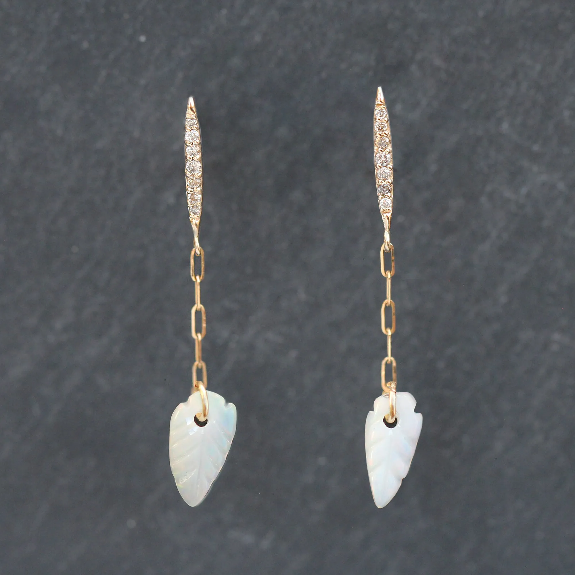 14k Gold Diamond   Opal Drop Earrings