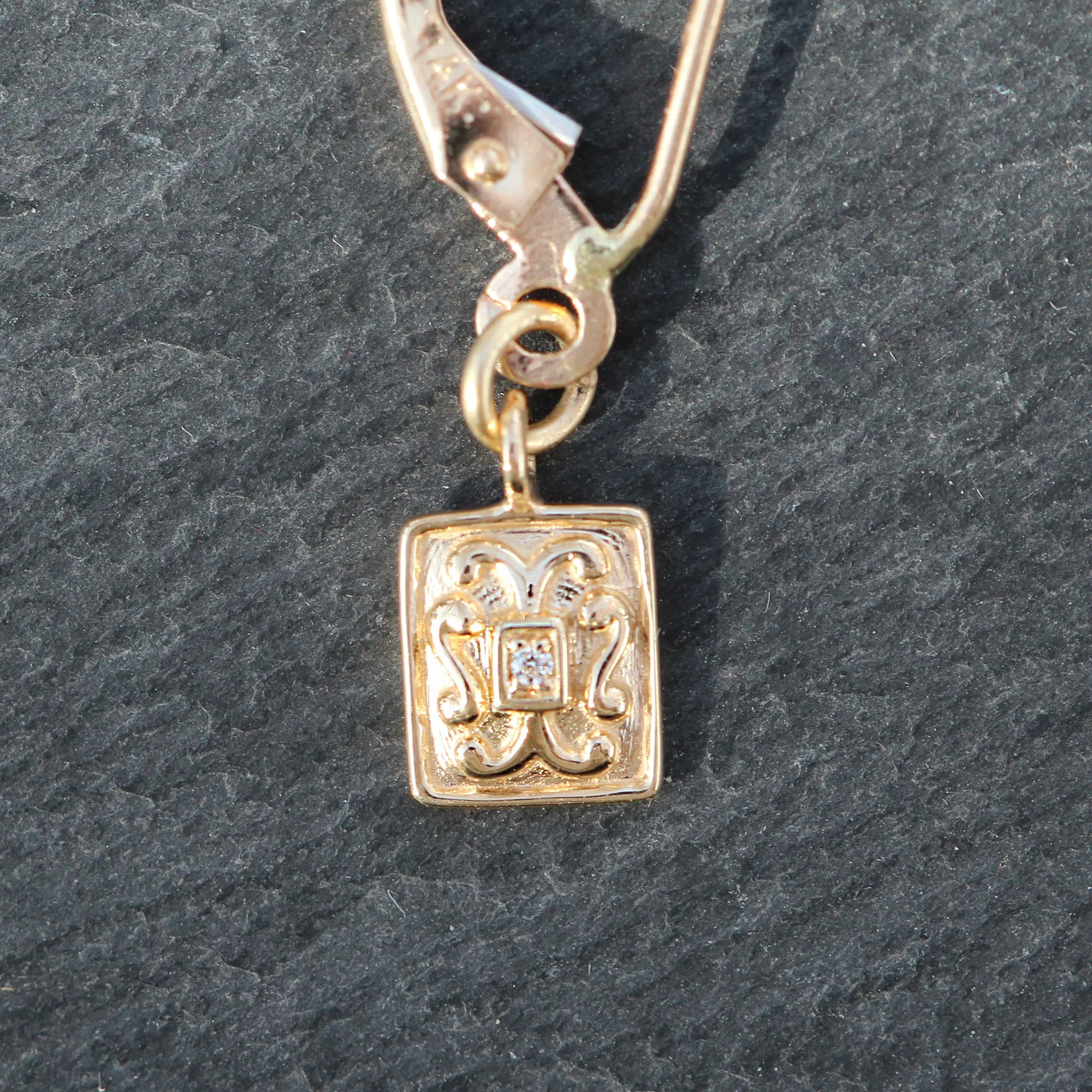 14k Gold   Diamond Rectangle Charm Earrings