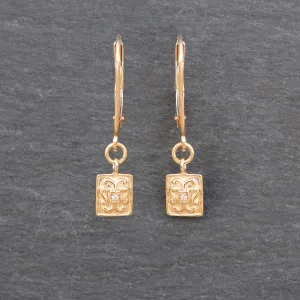 14k Gold   Diamond Rectangle Charm Earrings