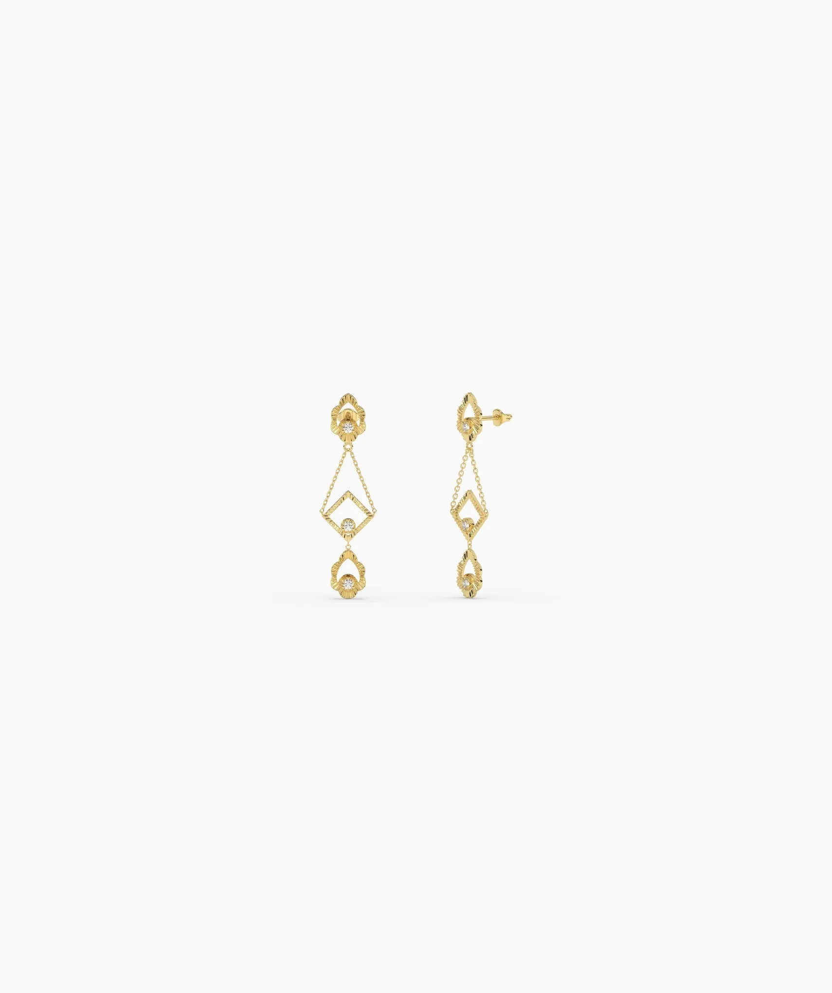 14K Gold Geometric Dangle Earrings