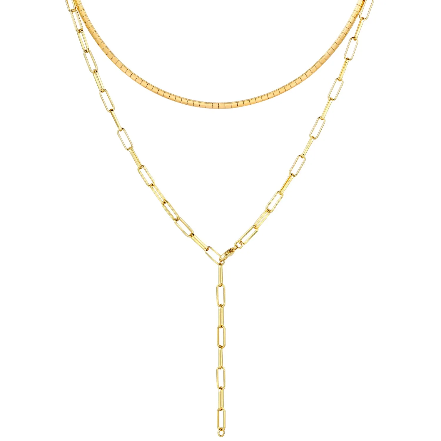 14K Gold Paperclip Oval Link Chain Jewelry Set