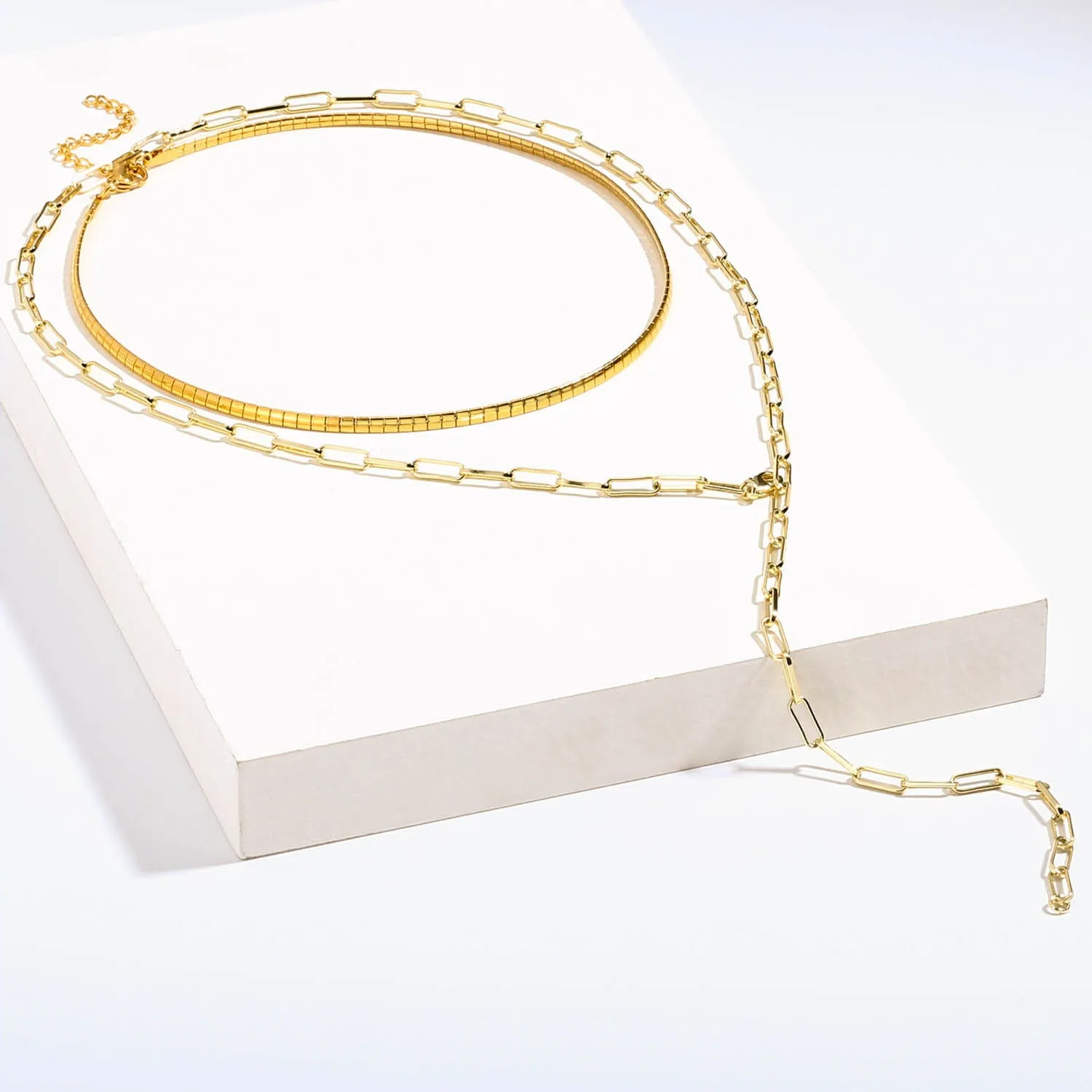 14K Gold Paperclip Oval Link Chain Jewelry Set