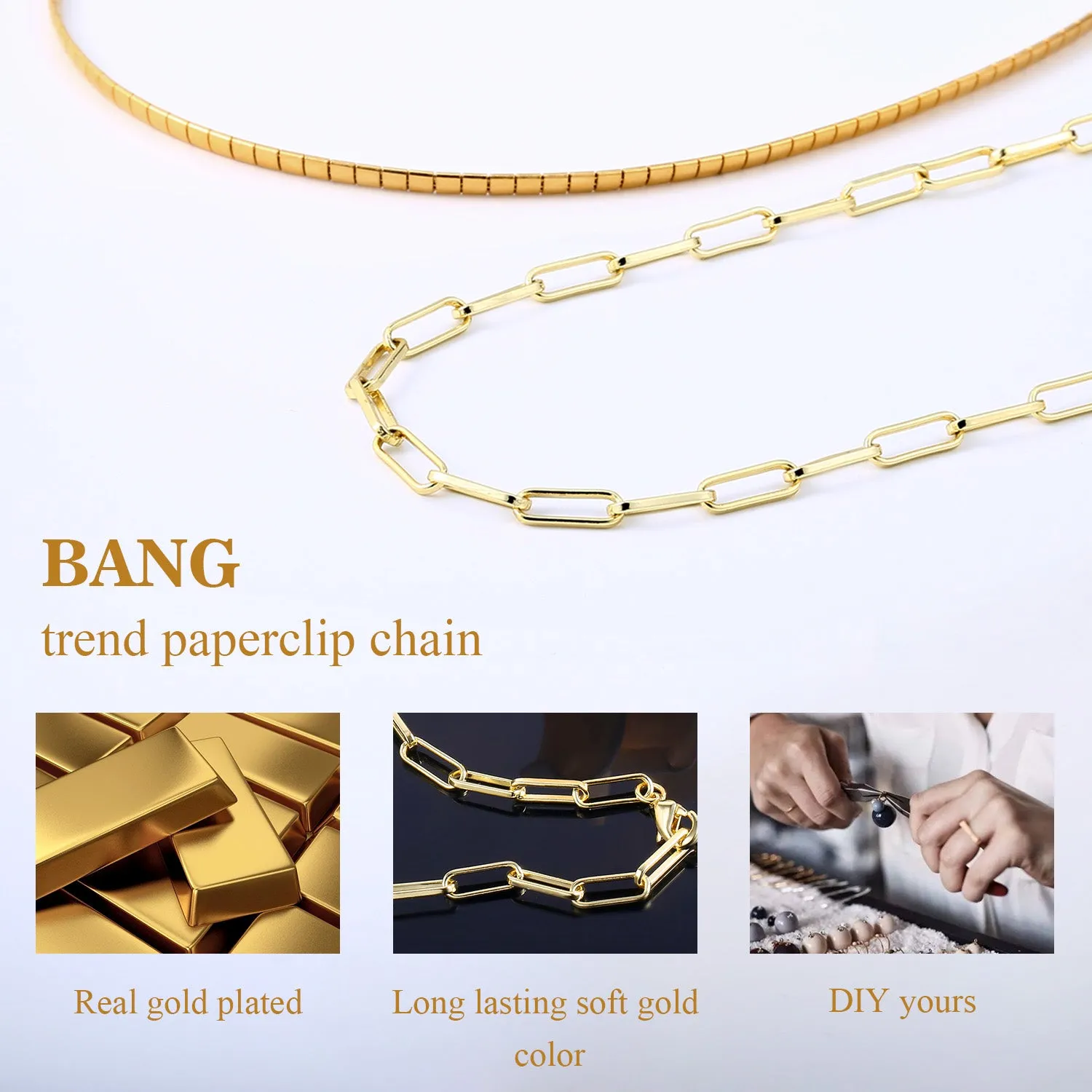 14K Gold Paperclip Oval Link Chain Jewelry Set