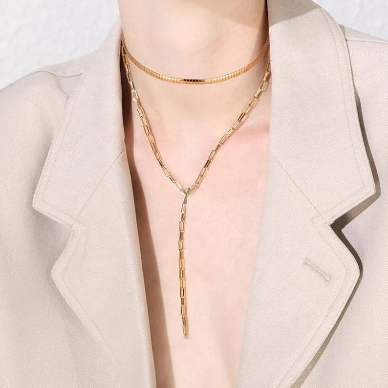 14K Gold Paperclip Oval Link Chain Jewelry Set