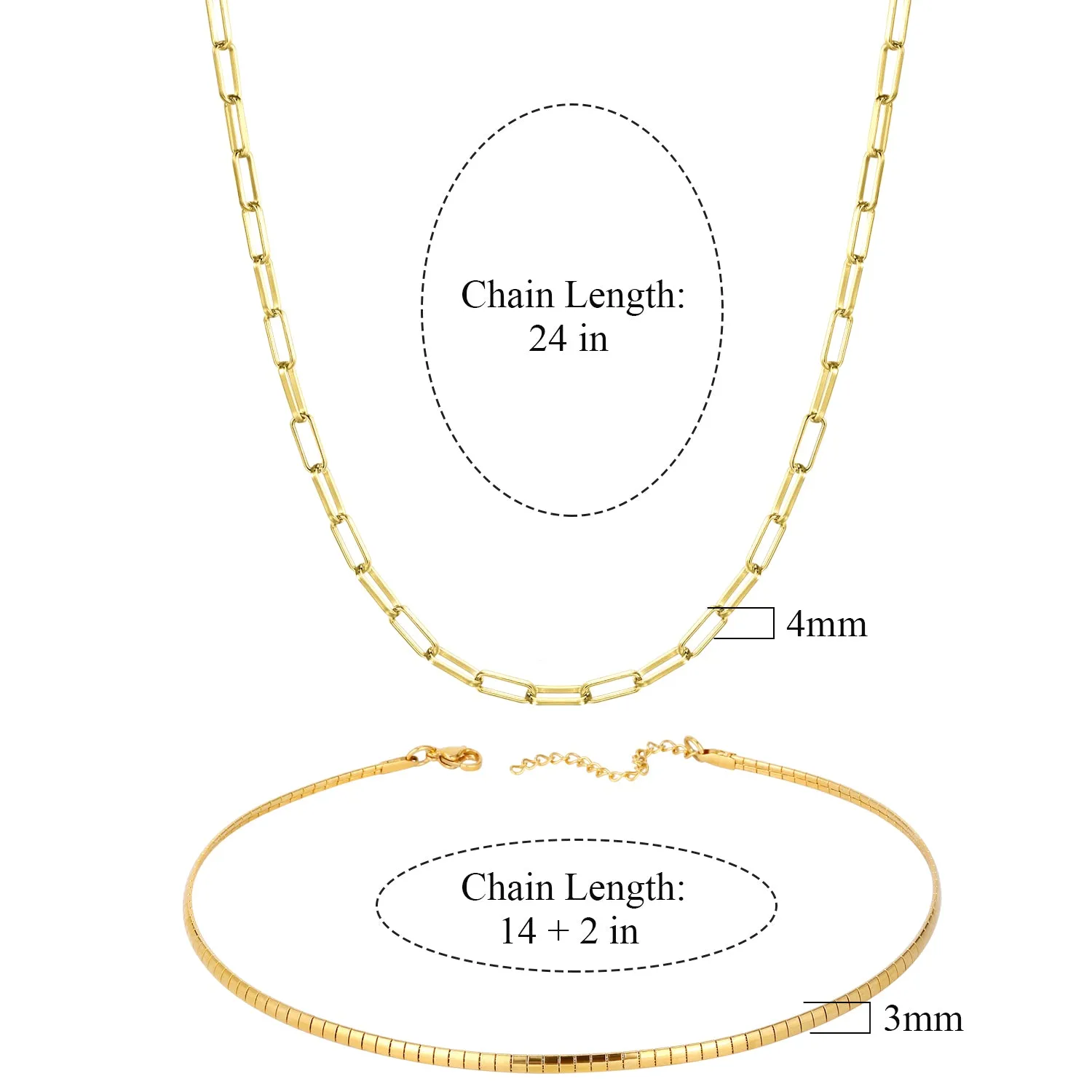 14K Gold Paperclip Oval Link Chain Jewelry Set