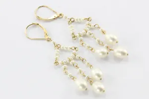 14K Gold Pearl Chandelier Drop Earrings