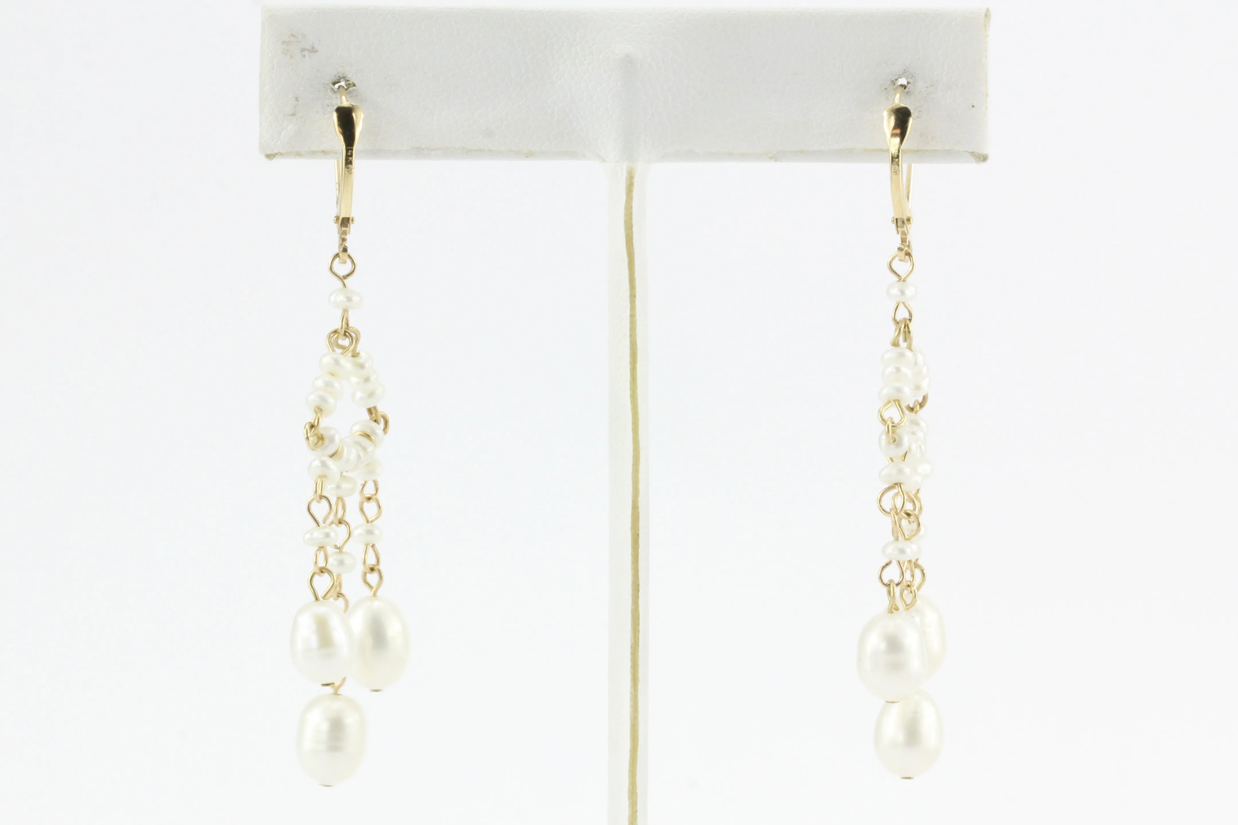 14K Gold Pearl Chandelier Drop Earrings