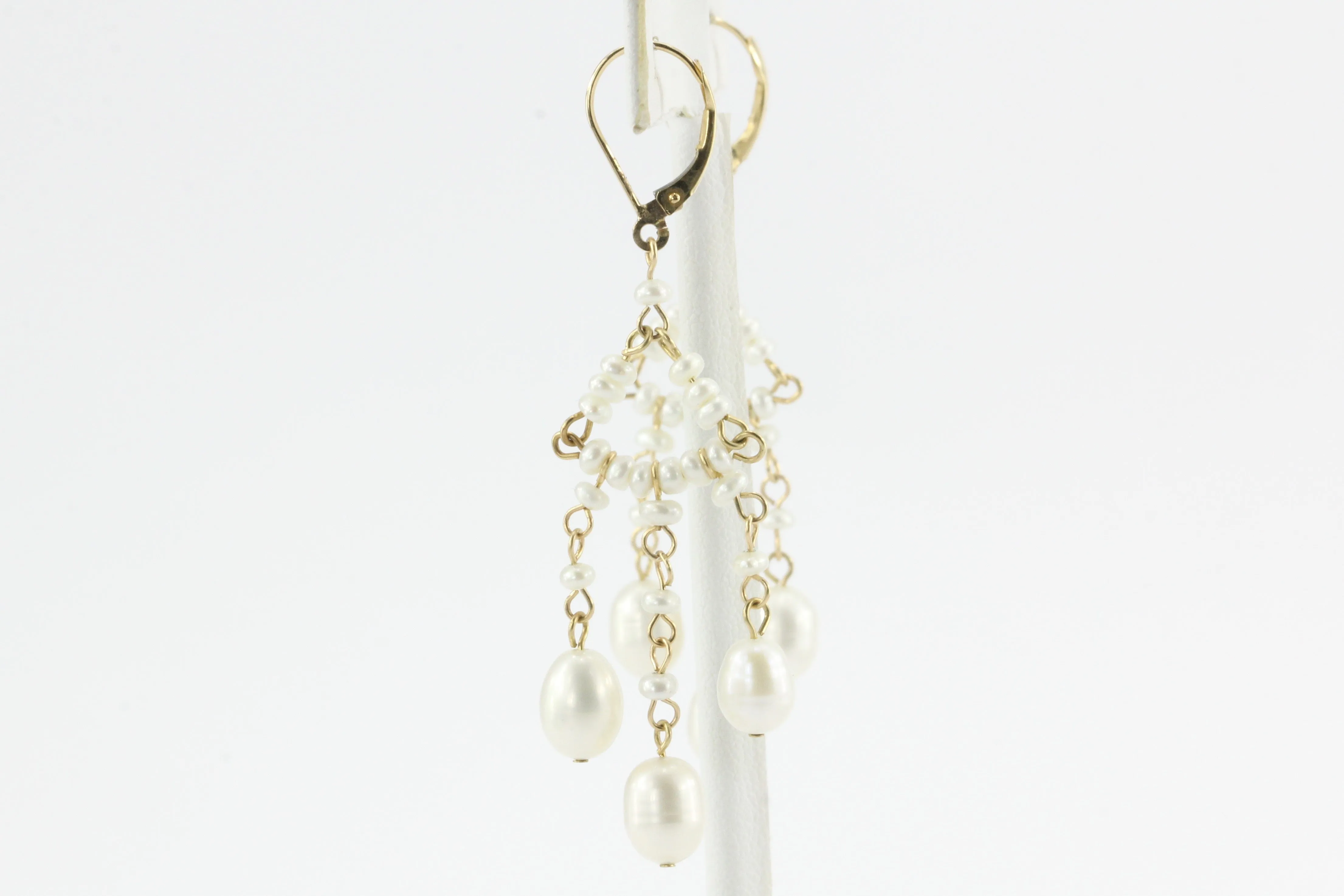 14K Gold Pearl Chandelier Drop Earrings
