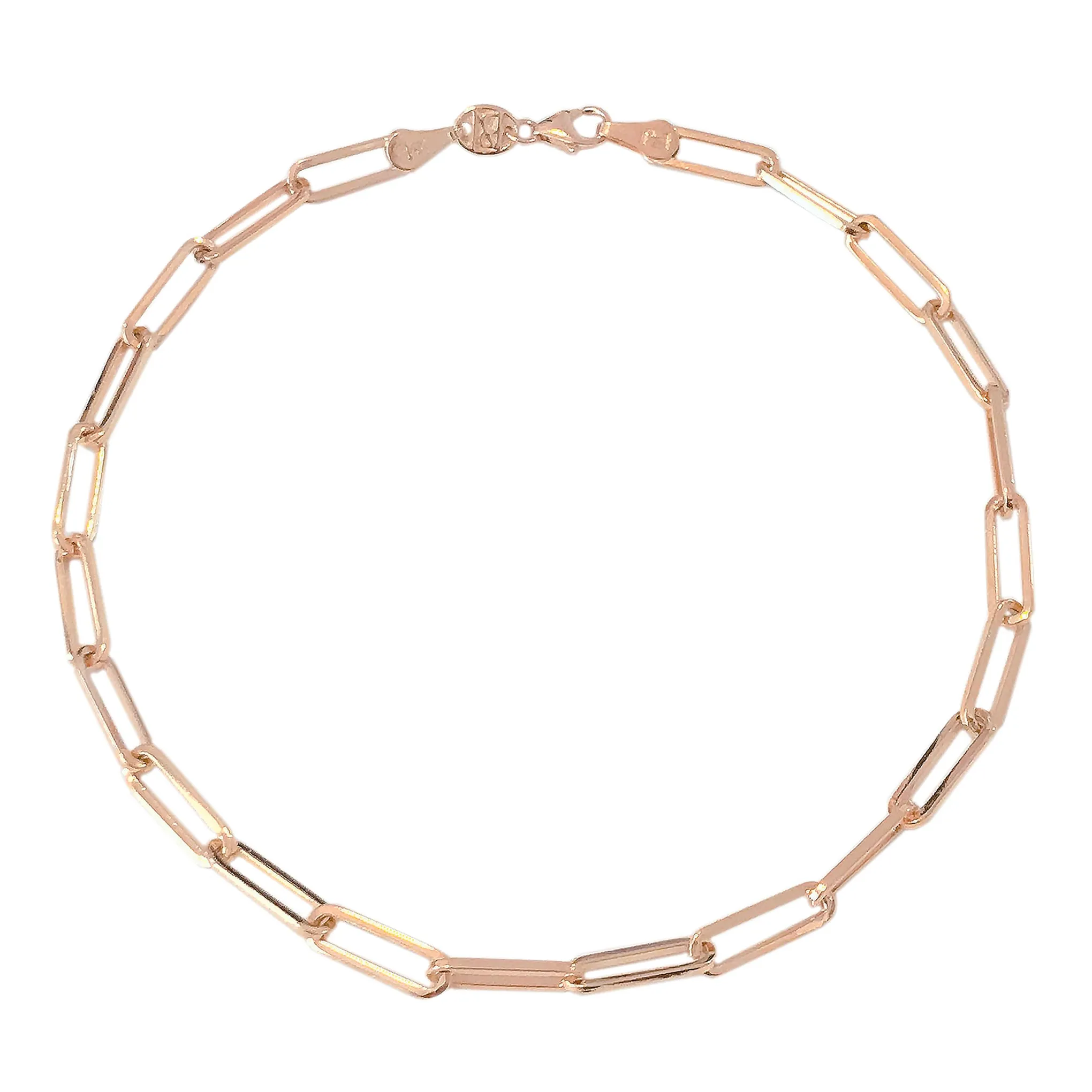 14K Gold Thin Elongated Oval Link Ankle Bracelet, Large Size Links