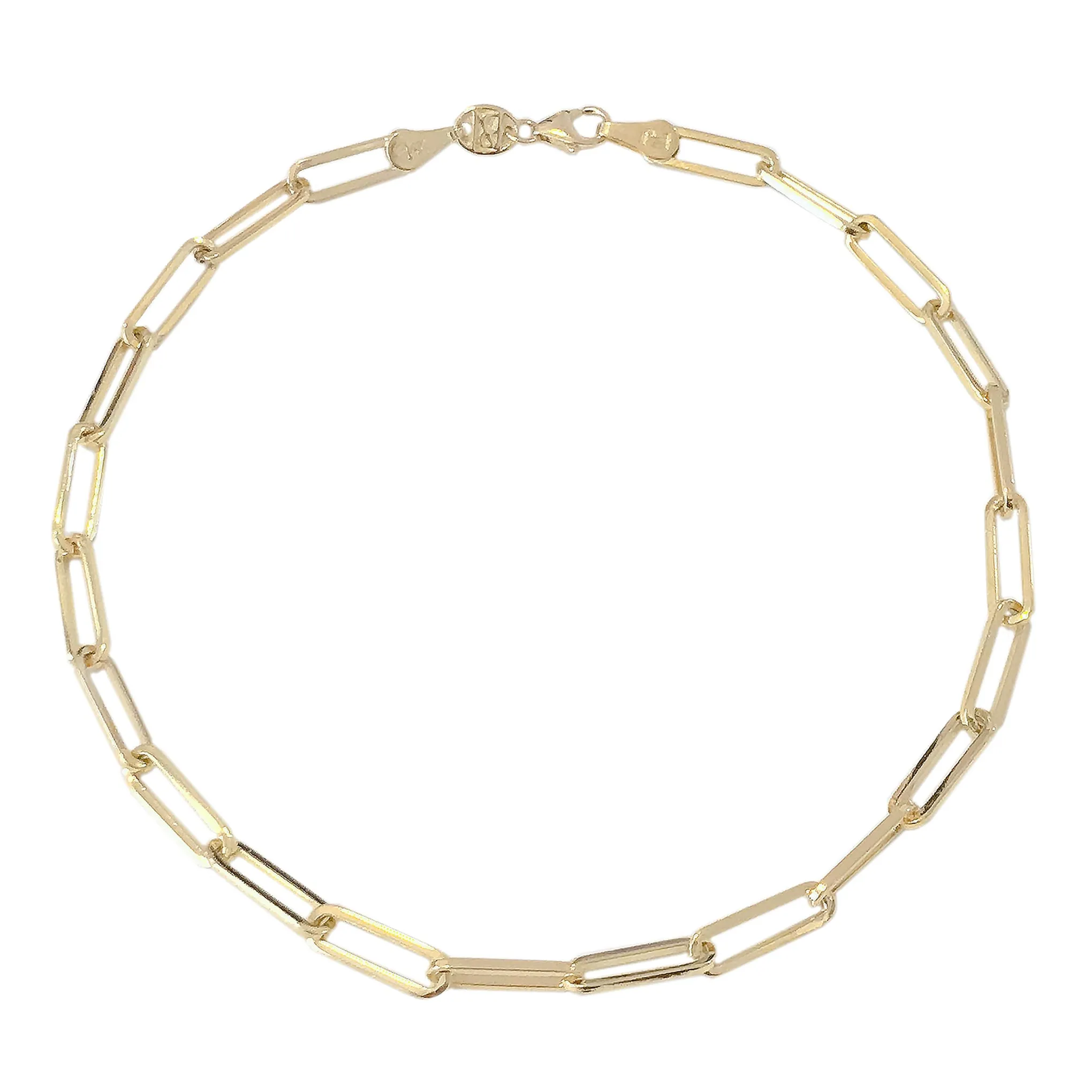 14K Gold Thin Elongated Oval Link Ankle Bracelet, Large Size Links