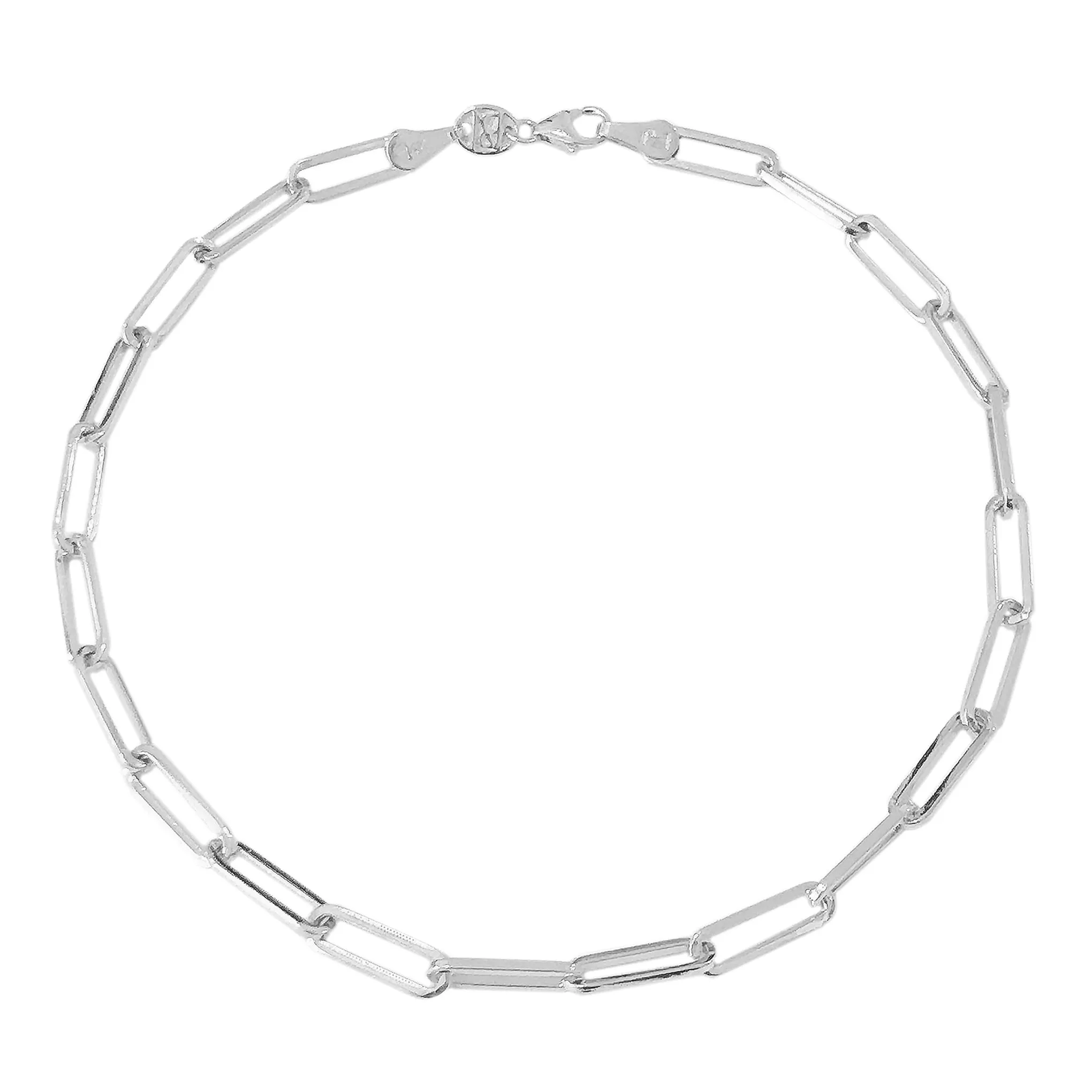 14K Gold Thin Elongated Oval Link Ankle Bracelet, Large Size Links