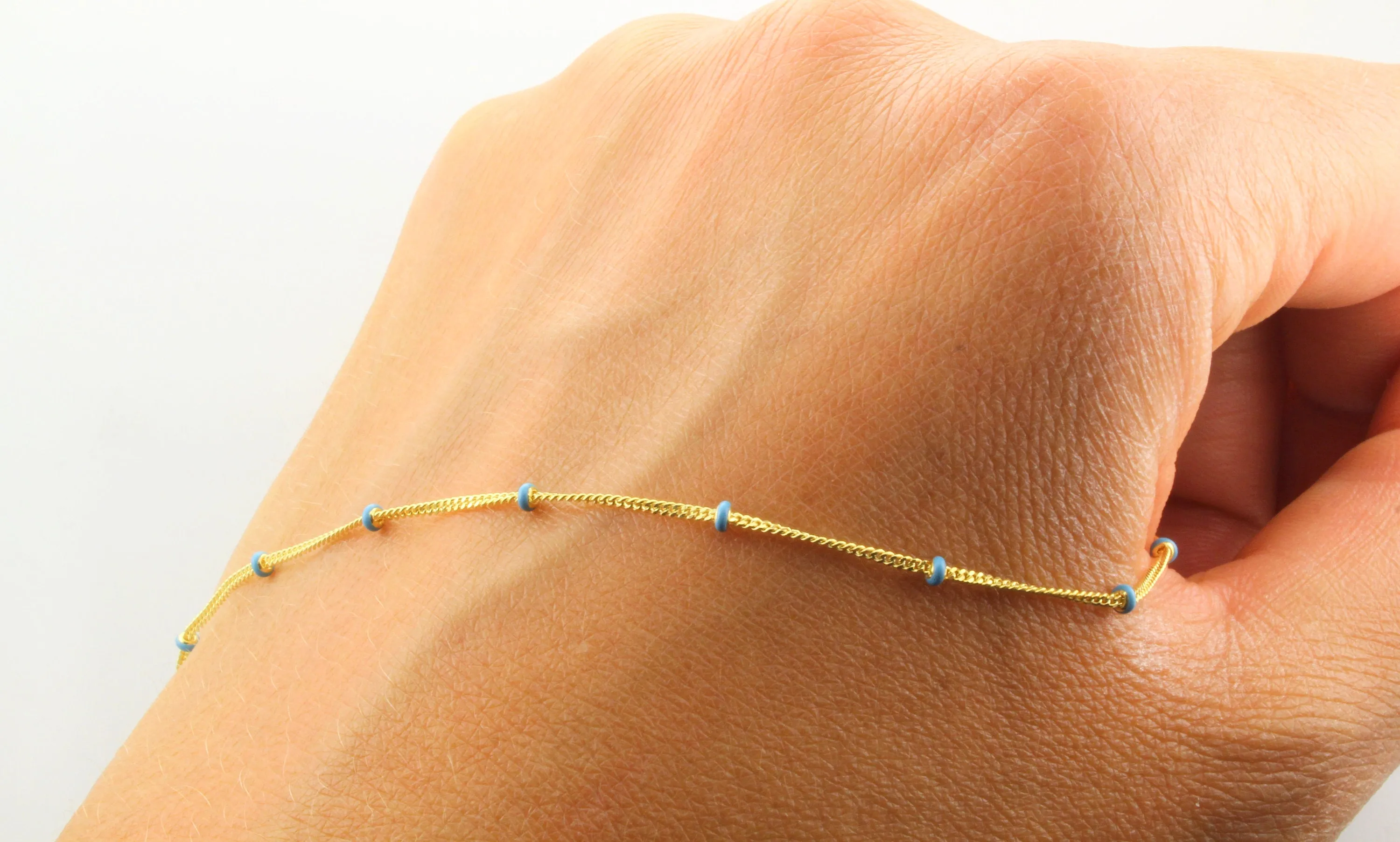 14K Gold Turquoise Enamel Chain Necklace