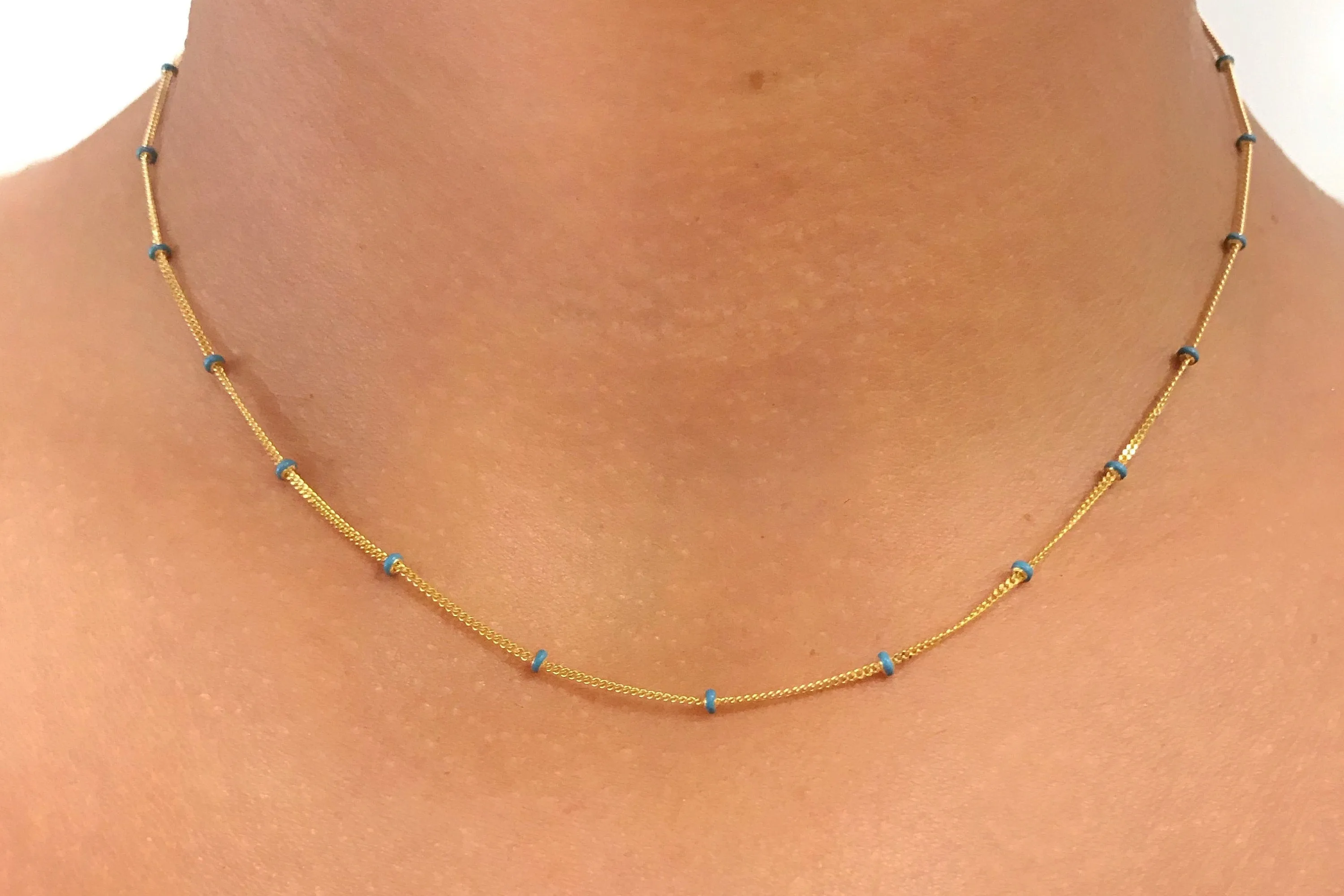 14K Gold Turquoise Enamel Chain Necklace