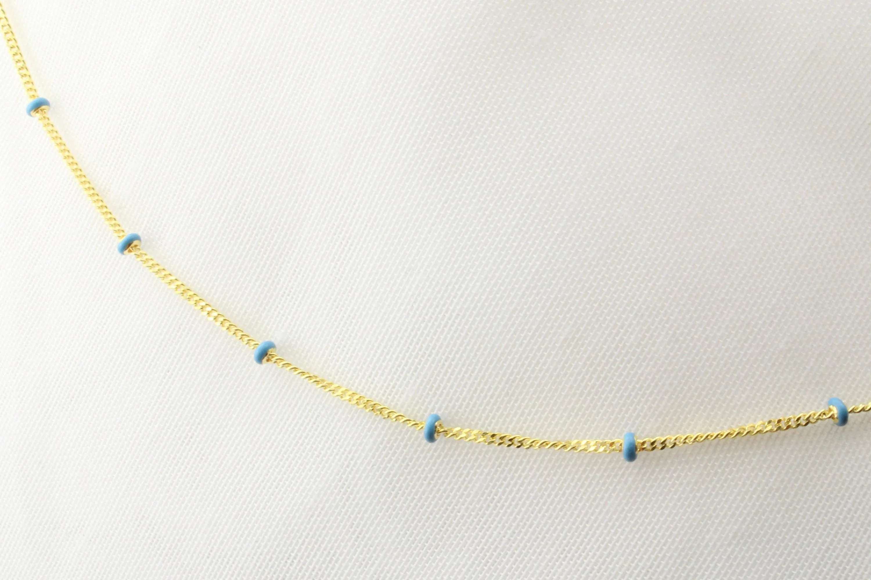 14K Gold Turquoise Enamel Chain Necklace