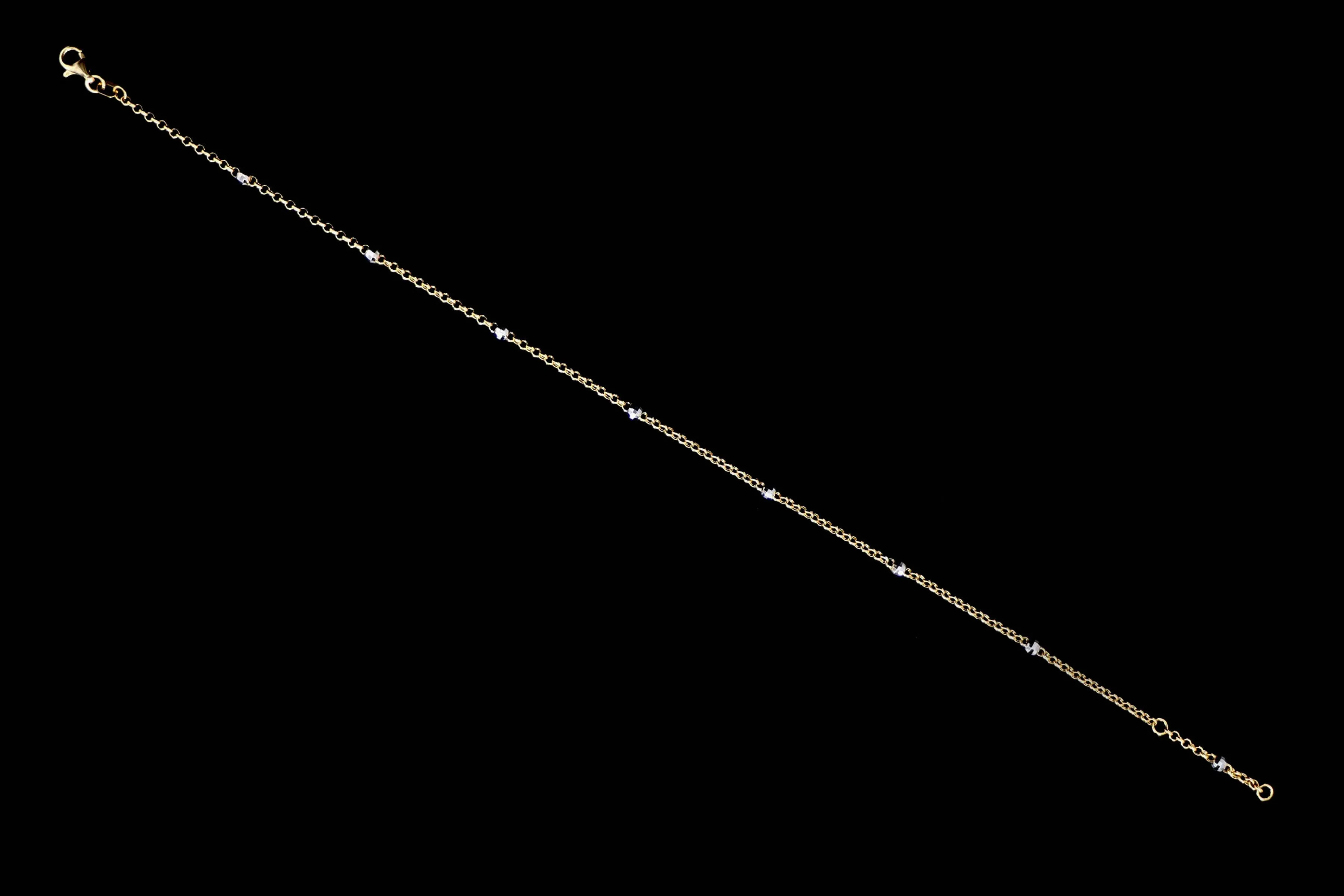 14K Gold Two Tone Diamond Cut Bead Station Chain Anklet