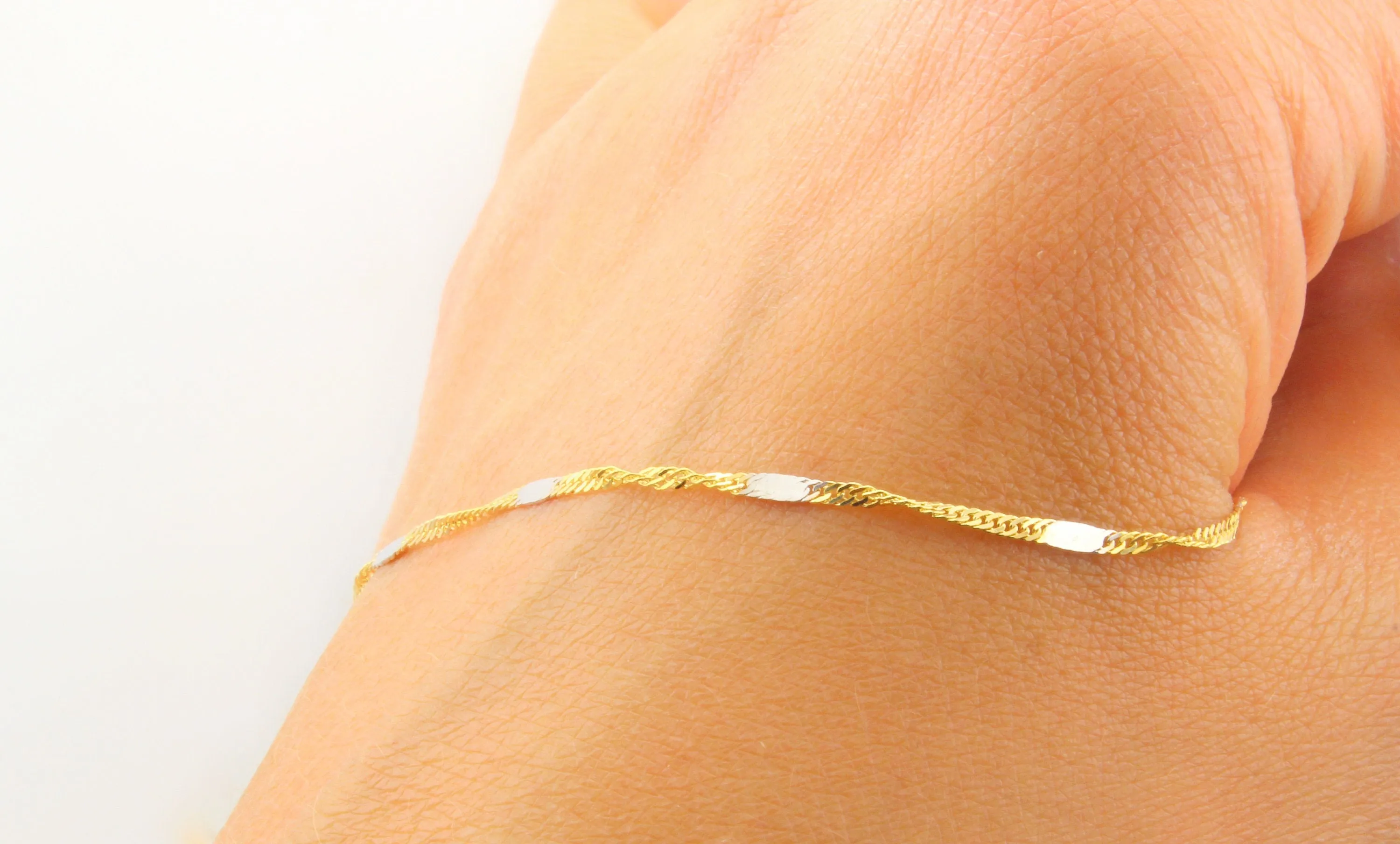 14K Gold Two Tone Singapore Chain Anklet
