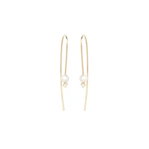 14k Pearl & Diamond Wire Earrings