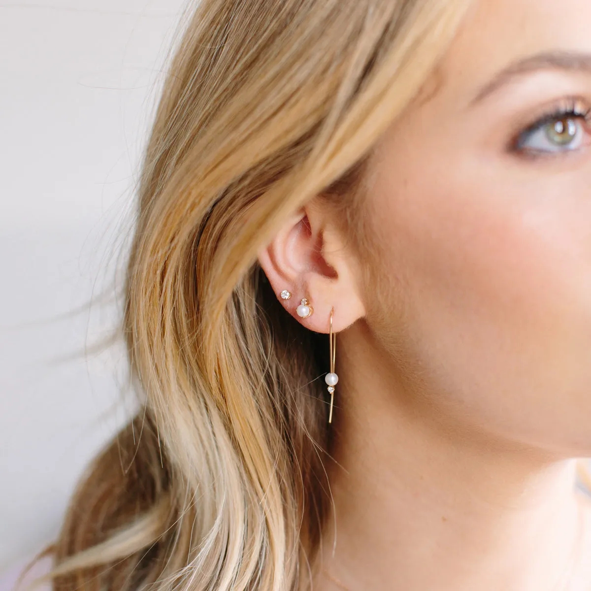 14k Pearl & Diamond Wire Earrings