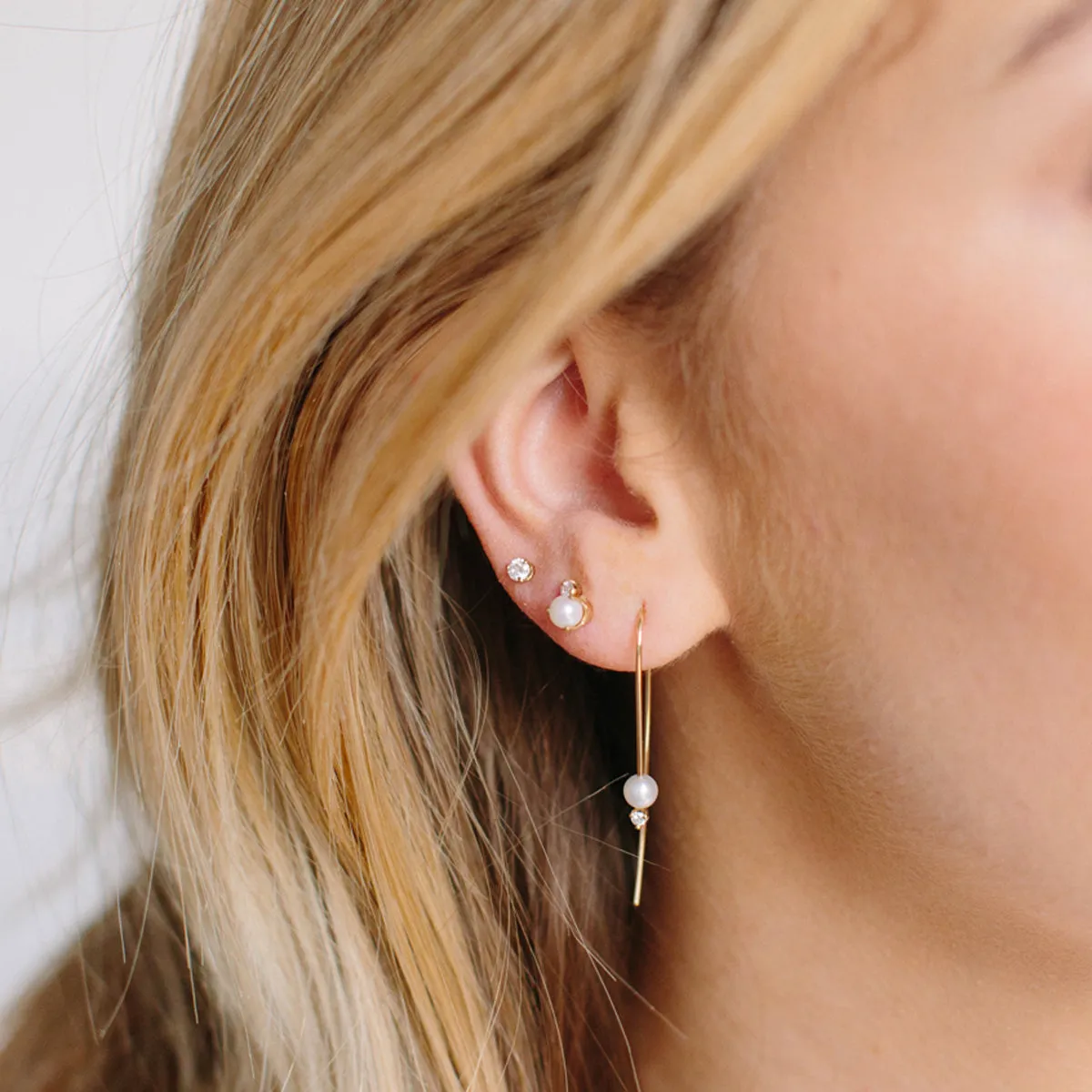 14k Pearl & Diamond Wire Earrings