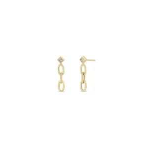 14k Princess Diamond Medium Square Oval Chain Drop Earrings