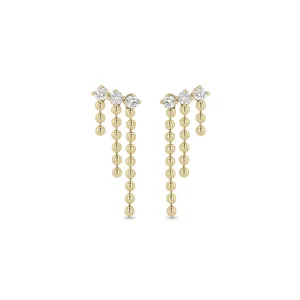 14k Prong Diamond & Bead Chain Waterfall Earrings